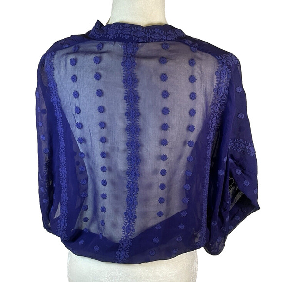 Anthropologie ZOA Womens XS Sheer Silk Purple Wrap Crop Dolman Blouse Boho Top - Picture 4 of 12